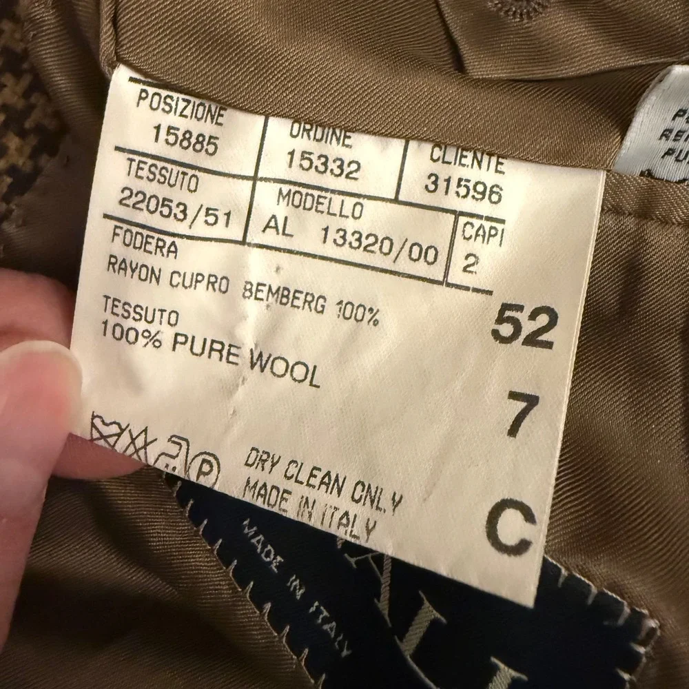 Vintage CANALI Sport Coat Jacket Men 42S EU 52C Brown Wool Houndstooth 3 Button